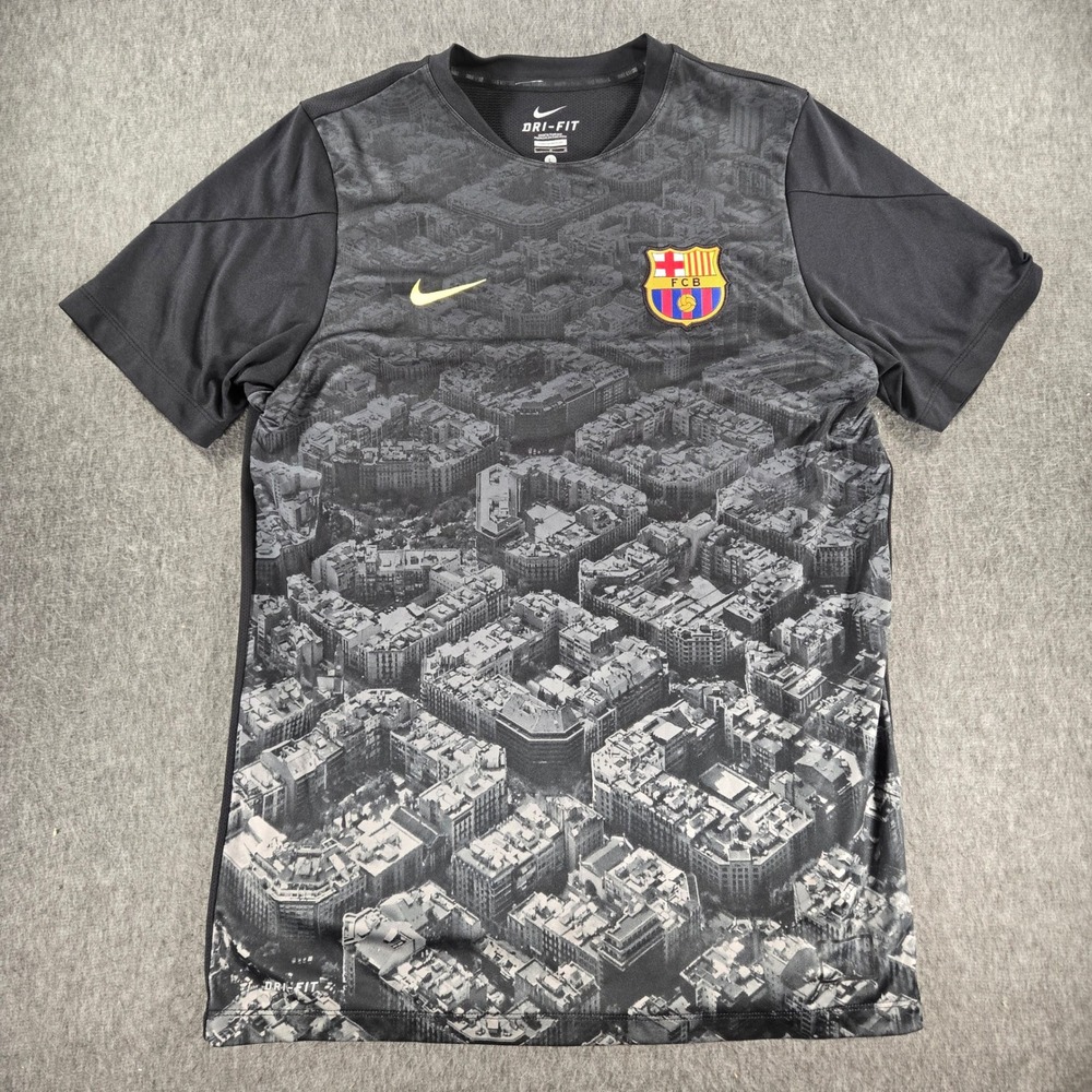 Nike FC Barcelona Soccer Jersey Mens Large Black City Print Training 544990